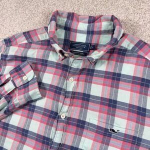 Vineyard Vines Button Shirt Mens Large Plaid Classic Fit Linen Blend